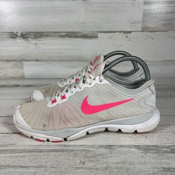 Nike Womens Flex Supreme Tr 4 Running Shoes White Pink 819026-100 Lace Up Size 7 - Picture 2 of 8